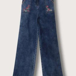 Blue Giraffe Kids Blue Cotton Embroidered Jeans-image-73