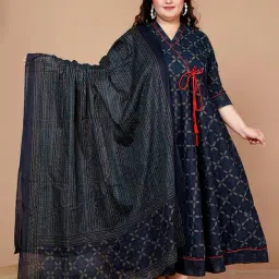 Miravan Blue Printed Fit & Flare Kurta With Dupatta-image-52