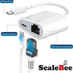 Scalebee Lightning to Ethernet Adapter, 2 in 1 RJ45 Ethernet LAN Network Adapter for iPhone/iPad/iPod, Supports 100Mbps Ethernet Network with Charge Port, Plug and Play, Support All iOS image 2