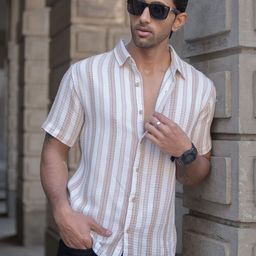 Powerlook Men Spread Collar Vertical Striped Cotton Casual Shirt-image-43
