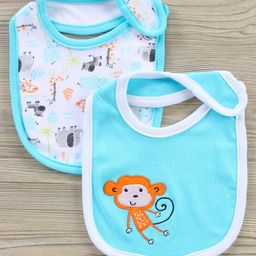 Babyhug Interlock Cotton Bibs Jungle Print Pack of 2 - Blue (Colour May Vary)-image-24