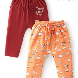 Babyoye 100% Organic Cotton With Eco Jiva Finish Full Length Diaper Leggings With Farm Animals Print Pack of 2 - Orange & Red-image-20