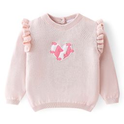 Babyhug Full Sleeves Pullover Sweater with Heart Embroidered - Pink-image-10