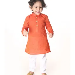 VASTRAMAY SISHU Pure Cotton Full Sleeves Solid  Kurta Pyjama Set - Red And White-picture-41