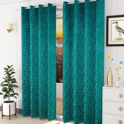 JARS Collections Velvet Semi Blackout Long Door Curtains With Metal Grommet Pack of 2- Aqua-19