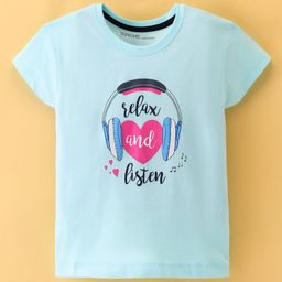 Doreme Single Jersey Half Sleeves Heart Print T-Shirt - Light Blue-image-93