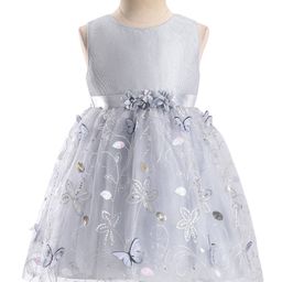 Babyhug Sleeveless Floral Embroidered & Corsage Detailing Fit & Flared Party Frock - Grey-image-6