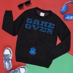 Pantaloons Junior Full Sleeves Game Over Text Printed Sweater - Black-picture-34