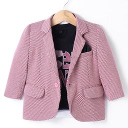 Robo Fry Knit Full Sleeves Solid Colour Textured Blazer with Text Printed T-Shirt - Pink & Black-image-86
