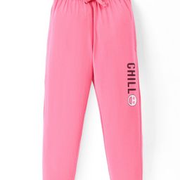 Doreme Lycra Knit Full Length Lounge Pants With Text Print - Pink-16