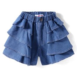 Kookie Kids Solid Cotton Shorts With Frill Detailing - Blue-picture-30