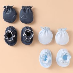 Ben Benny Interlock Knit Mittens & Booties Set with Cloud Print Pack of 2 - Light & Navy Blue-image-35