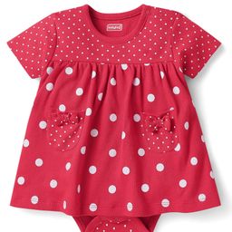 Babyhug Single Jersey Knit Half Sleeves Frock Style Onesie With Polka Dots - Red-image-40