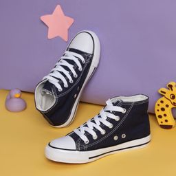 TRUFFLE COLLECTION Canvas Colour Blocked Converse Shoes - Navy Blue-image-79