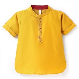 Babyhug Cotton Woven Half Sleeves Floral Embroidered Kurta - Mustard-image-95