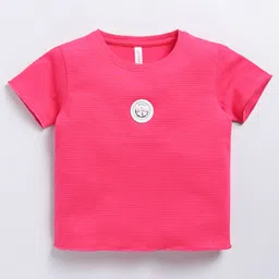 giniekids Cotton Half Sleeves Bow Patch Detailed Top - Rani Pink-picture-39