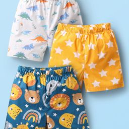 Babyhug Cotton Woven Above Knee Length Boxers With Animal & Star Print - Navy Blue Yellow & White-image-100