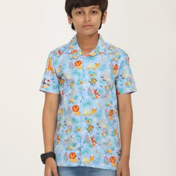 Zion Cotton Half Sleeves Baby Animals Printed Shirt - Aqua Blue-picture-0