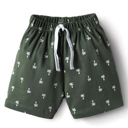 Pink Rabbit Single Jersey Knee Length Shorts With Coconut Tree Print - Dark Green-image-12