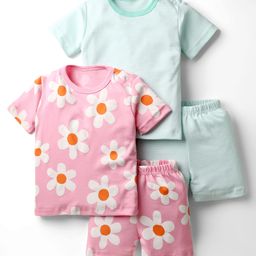 Kidi Wav Pack Of 2 Half Sleeves Striped & Floral Printed Coordinating Tees & Shorts Set - Multi Colour-image-50