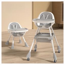 StarAndDaisy High Chair for Baby Feeding Chair with 5 Point Safety Belt High Chair with Seat Recline, Height Adjustable & Detachable Tray with Wheel - Grey-image-53