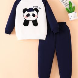 Mark & Mia Cotton Full Raglan Sleeves Winter Wear Suits with Panda Print - White & Navy Blue-picture-28