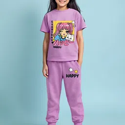 YK X Trampoline Girls Round Neck Printed T-shirt With Joggers-image-34