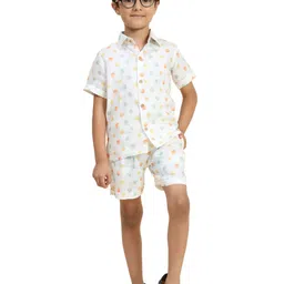 Funny Bones Clothings Boys Printed Shirt Collar Short Sleeves Linen Shirt & Shorts-image-79
