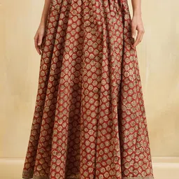 Fabindia Kalamkari Printed Cotton Flared Maxi Skirt-image-23