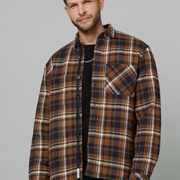 Celio Men Checked Utility Pockets Spread Collar Regular Cotton Tailored Jacket-19