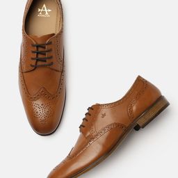 Arrow Men Tan Brown Textured Leather Brogues Formal Shoes-image-24