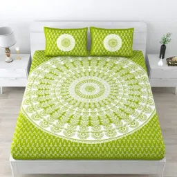 Living Roots Jaipuri Green 210 TC Cotton Queen Bed Sheet with 2 Pillow Covers-image-88