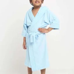 Creeva Melodious Sky Blue Micro Terry 260 GSM Quick Dry Kids Bathrobe 10-11 Yrs With Front Pocket-15