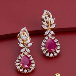 Kushal's Fashion Jewellery Gold-Plated Zircon Studded Teardrop Shaped Drop Earrings-56