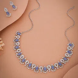 Brado Jewellery Set Of 2 Silver-Plated American Diamond Studded Jewellery Set-54