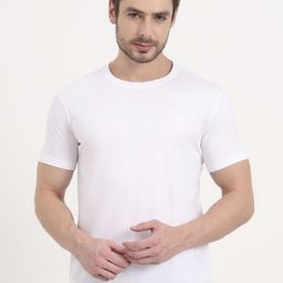 JADE BLUE Round Neck Short Sleeves Slim Fit Pure Cotton Casual T-Shirt-image-85