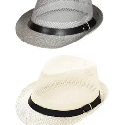 Zacharias Men Cream-Coloured Self Design Fedora Hat-image-81