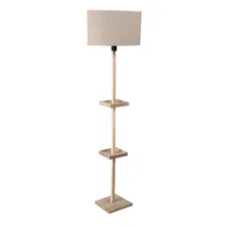 Sanded Edge Modern White Miller Double Shelf Floor Lamp in Solid Wood with Natural Wood Color Base-image-28