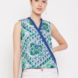 PURYS Blue Geometric Print Top-picture-10