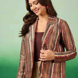 Sangria Printed Front Open Blazer image 2
