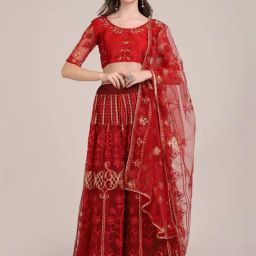 Atsevam Maroon Embroidered Semi-Stitched Lehenga Choli Set With Dupatta-picture-34