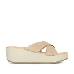 Bata Women's Beige Cross Strap Wedges-8