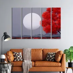 999Store Printed Red MDF 5 Panels Wall Art-image-37