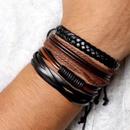 Joker & Witch Black & Brown Mason Stackable Bracelet for Men - Set of 4-14