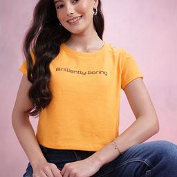 DressBerry Typography Print Regular Fit Crop T-shirt-image-54
