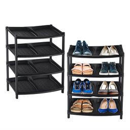 Kuber Industries Black Set Of 2 Collapsible 4-Layer Shoes Rack-3