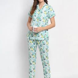 Erotissch White & Green Printed Shirt Pyjama Set-picture-40