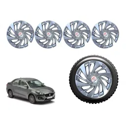 Auto Pearl Sil14_R Press Type Car Wheel Cover with Retention Ring 35.56 cm (14 Inch) Glossy Silver for Maruti Swift Dzire LXI Option (Set of 4)-image-34