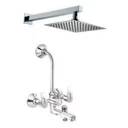 Gold Bell Prime Brass 3 In 1 Wall Mixer Set with 203X203 mm(8X8 Inch) SS Ultra Overhead 381 mm(15 Inch) SS Arm Hand Shower, 3-1-Siya-Prime-8U-15A-Round-image-65