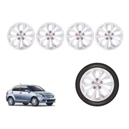 Auto Pearl White13_R Press Type Car Wheel Cover with Retention Ring 35.56 cm (14 Inch) Glossy White for Maruti Swift Dzire ZDI (Set of 4)-image-98